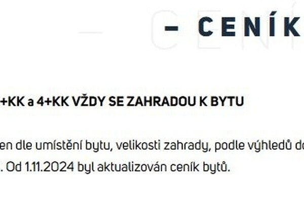  Od 1.11.2024 byl aktualizován ceník bytů